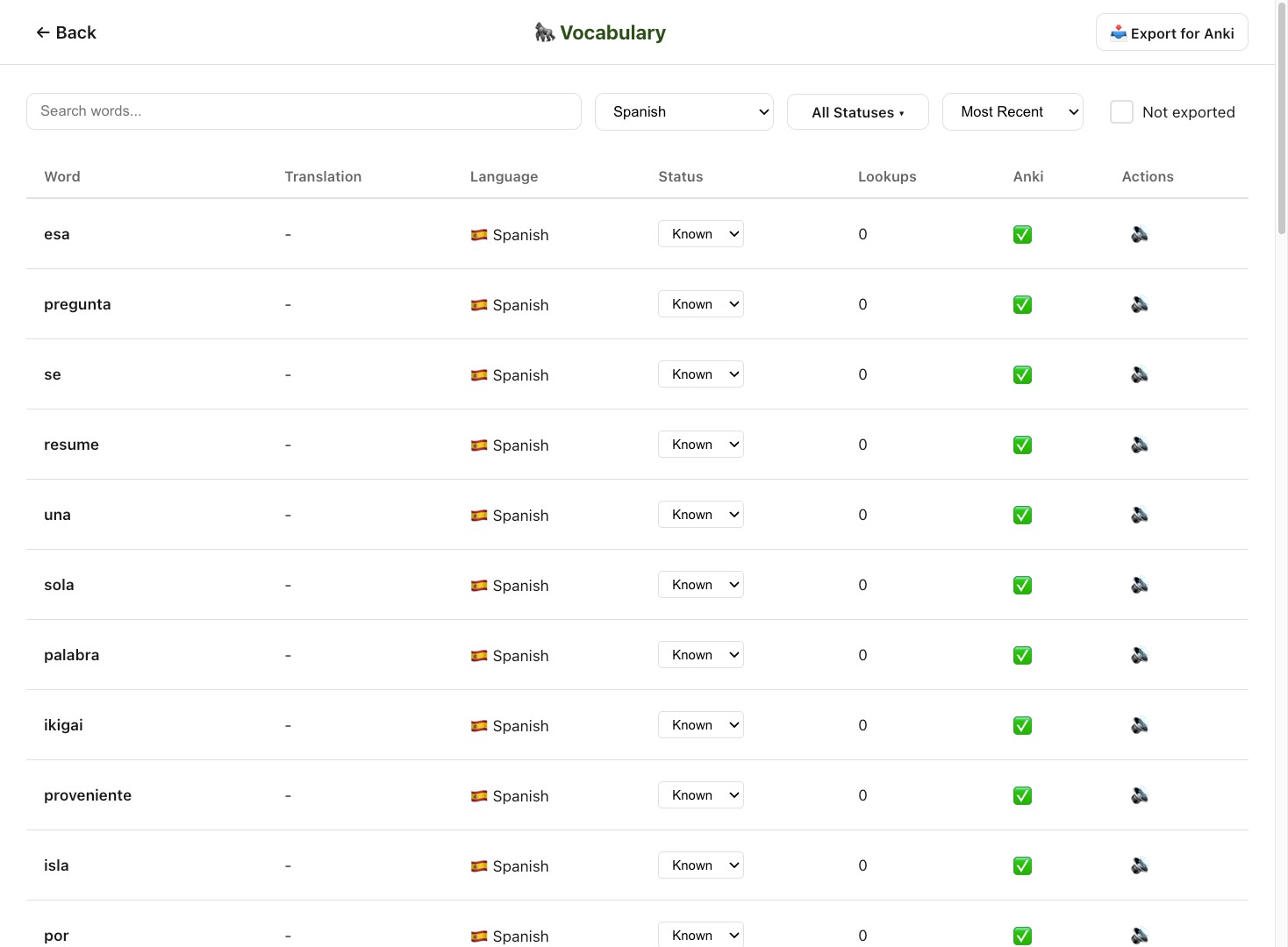 Anki vocabulary export