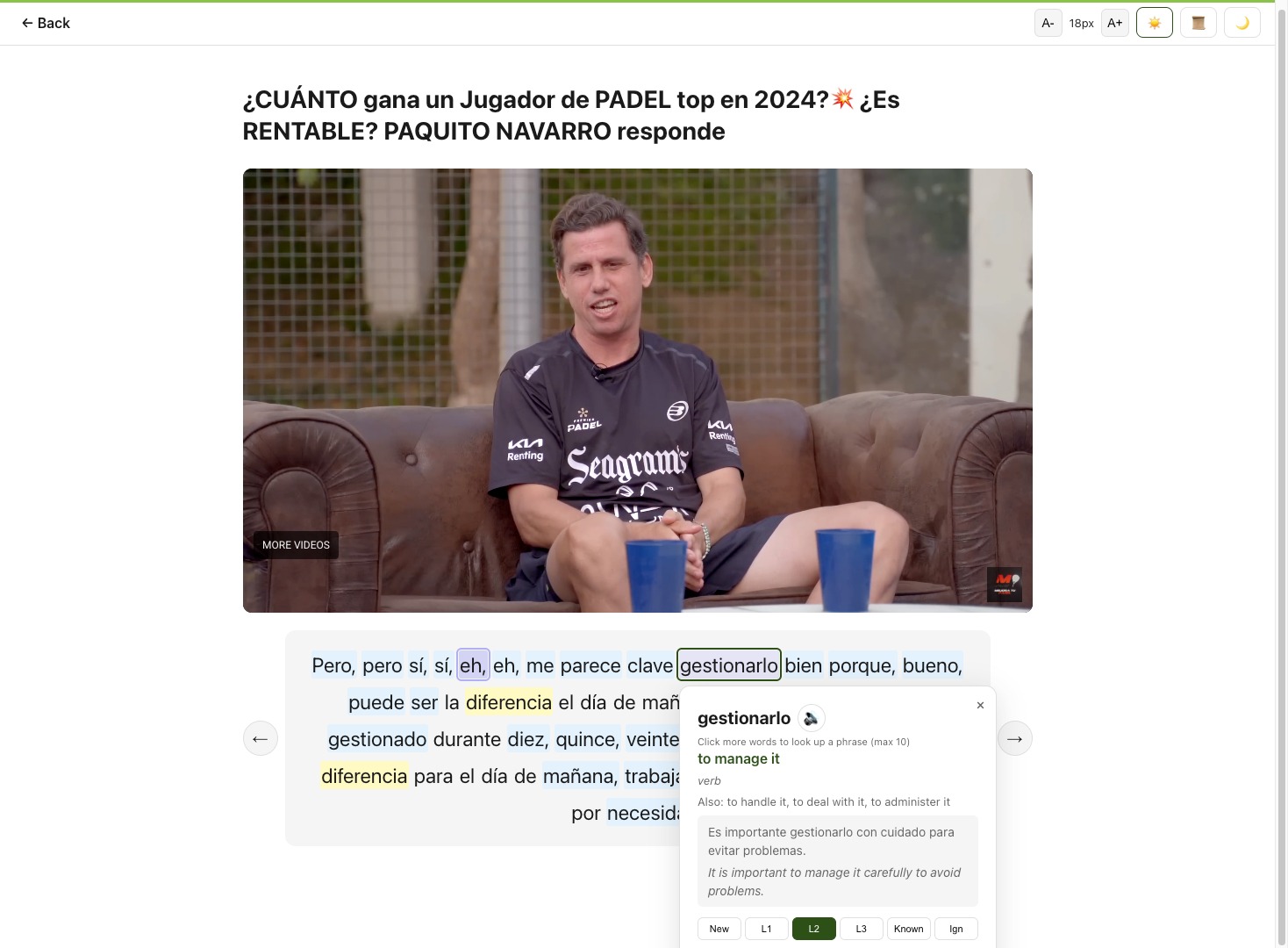 YouTube import with synced transcripts